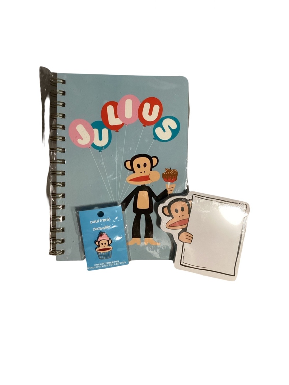 Cakeworthy x Paul Frank Julius Monkey Balloon Notebook Sticky Notes Birthday Pin